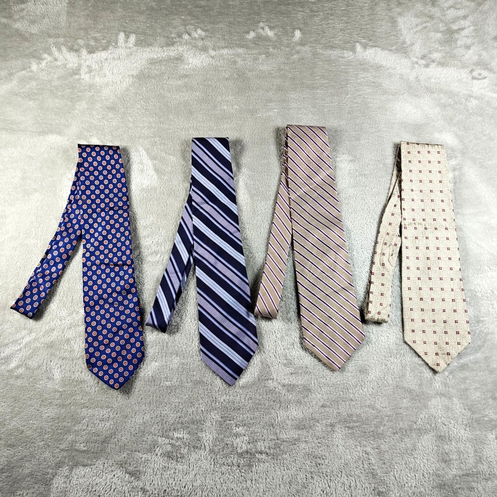 Vintage Robert Talbott Tie Lot of 4 Mens Blue Silver Striped Polka Dot Geometric